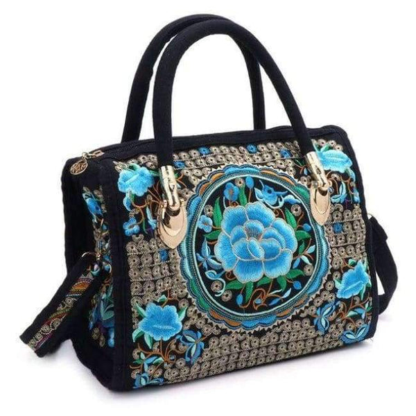 Planet Gates 02 New Arrive Women Floral Embroidered Handbag Ethnic Boho Canvas Shopping Tote Zipper Bag