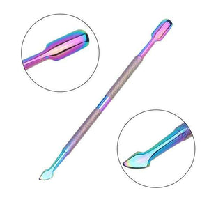 Planet Gates 03 21 Style Rainbow Stainless Steel Nail Cuticle Pusher Tweezer Nail Art Files UV Gel Polish Remove Manicure Care Groove Clean Tool