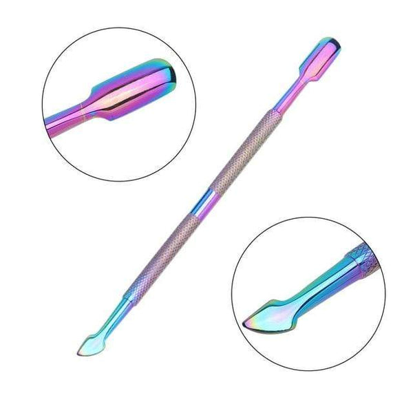 Planet Gates 03 21 Style Rainbow Stainless Steel Nail Cuticle Pusher Tweezer Nail Art Files UV Gel Polish Remove Manicure Care Groove Clean Tool