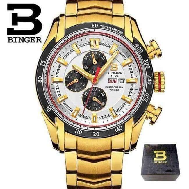 Planet Gates 44mm Switzerland Chronograph Sports Watch Swim 2018 Waterproof Military Quartz Wristwatch BINGER Men Watches relogio masculino