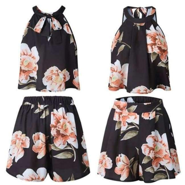 Planet Gates 03 Black / S Off Shoulder Floral Print Summer Playsuit Women 2018 Halter Sleeveless Ruffles Wide Leg Short Jumpsuit Beachwear Overalls