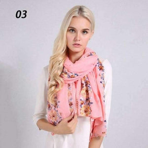 Planet Gates 03 Pink / One Size Women Cotton Linen Blend Scarves Flowers Embroidery Shawls Basic Floral Print Pashmina Scarf Ladies Wraps Size 180*90cm