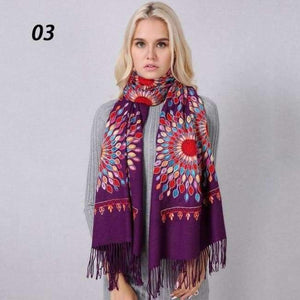 Planet Gates 03 Purple / One Size Women Quality Soft Cashmere Scarves Sun Flower Embroidery Warm Long Shawls Winter Knitted Scarf All Match Pashmina Wrap