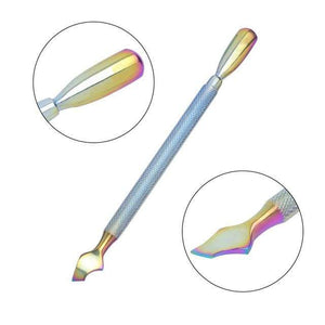 Planet Gates 04 21 Style Rainbow Stainless Steel Nail Cuticle Pusher Tweezer Nail Art Files UV Gel Polish Remove Manicure Care Groove Clean Tool