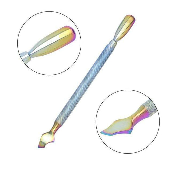 Planet Gates 04 21 Style Rainbow Stainless Steel Nail Cuticle Pusher Tweezer Nail Art Files UV Gel Polish Remove Manicure Care Groove Clean Tool