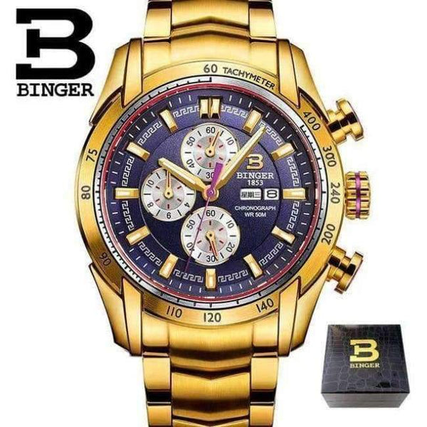 Planet Gates 04 44mm Switzerland Chronograph Sports Watch Swim 2018 Waterproof Military Quartz Wristwatch BINGER Men Watches relogio masculino