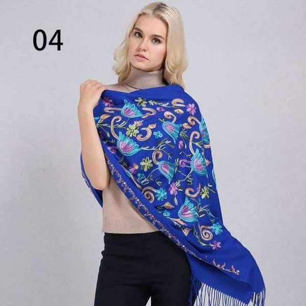Planet Gates 04 Diamond Blue / One Size Women Cashmere Embroidery Pashmina Long Winter Scarf Soft Tassel Warm Wraps Knitted Floral Female Autumn Scarves