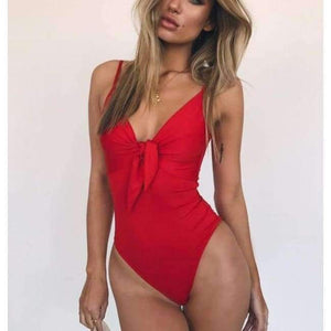 Planet Gates 04 / L / China Swimsuit Female 2018 Swimwear Women Bowtie Push up Solid Monokini Bathing Suit Swim Beachwear Sexy Maillot De Bain Red