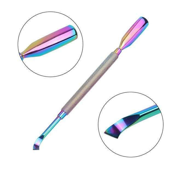 Planet Gates 05 21 Style Rainbow Stainless Steel Nail Cuticle Pusher Tweezer Nail Art Files UV Gel Polish Remove Manicure Care Groove Clean Tool