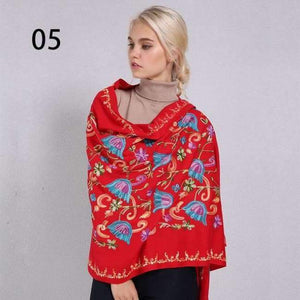Planet Gates 05 Big Red / One Size Women Cashmere Embroidery Pashmina Long Winter Scarf Soft Tassel Warm Wraps Knitted Floral Female Autumn Scarves