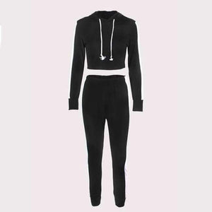 Planet Gates 05 black (hoodie) / L Long Sleeve Crop Tops And Legging Two Piece Sets Women 2018 Autumn Winter Streetwear Patchwork Pink Sporty Women Suit