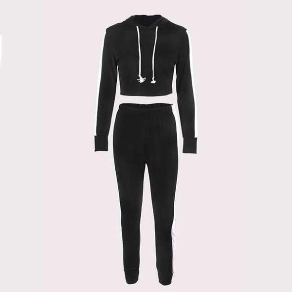 Planet Gates 05 black (hoodie) / L Long Sleeve Crop Tops And Legging Two Piece Sets Women 2018 Autumn Winter Streetwear Patchwork Pink Sporty Women Suit