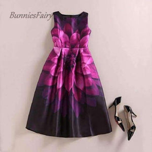 Planet Gates 05 / L Celebrity-inspired Women Elegant Vintage Retro Flower Floral Print Vest Dresses Sleeveless O-Neck Vestido de Fiesta