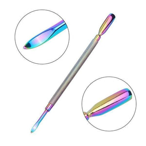 Planet Gates 06 21 Style Rainbow Stainless Steel Nail Cuticle Pusher Tweezer Nail Art Files UV Gel Polish Remove Manicure Care Groove Clean Tool