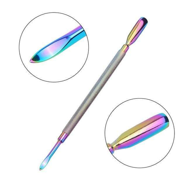 Planet Gates 06 21 Style Rainbow Stainless Steel Nail Cuticle Pusher Tweezer Nail Art Files UV Gel Polish Remove Manicure Care Groove Clean Tool