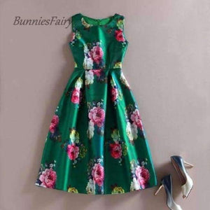 Planet Gates 06 / L Celebrity-inspired Women Elegant Vintage Retro Flower Floral Print Vest Dresses Sleeveless O-Neck Vestido de Fiesta
