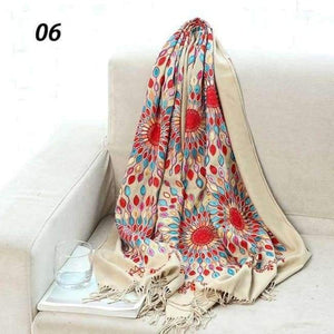 Planet Gates 06 Mi / One Size Women Quality Soft Cashmere Scarves Sun Flower Embroidery Warm Long Shawls Winter Knitted Scarf All Match Pashmina Wrap