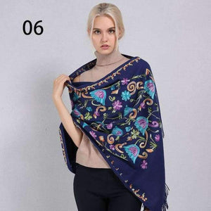Planet Gates 06 Navy Blue / One Size Women Cashmere Embroidery Pashmina Long Winter Scarf Soft Tassel Warm Wraps Knitted Floral Female Autumn Scarves