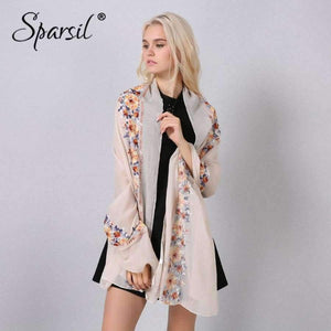 Planet Gates 07 Dark Green / One Size Women Cotton Linen Blend Scarves Flowers Embroidery Shawls Basic Floral Print Pashmina Scarf Ladies Wraps Size 180*90cm