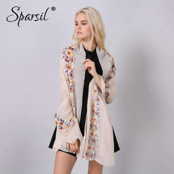 Planet Gates 07 Dark Green / One Size Women Cotton Linen Blend Scarves Flowers Embroidery Shawls Basic Floral Print Pashmina Scarf Ladies Wraps Size 180*90cm