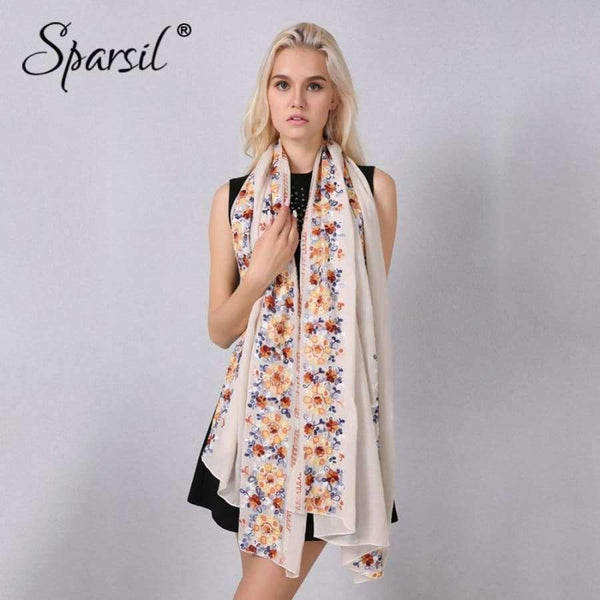 Planet Gates 07 Dark Green / One Size Women Cotton Linen Blend Scarves Flowers Embroidery Shawls Basic Floral Print Pashmina Scarf Ladies Wraps Size 180*90cm