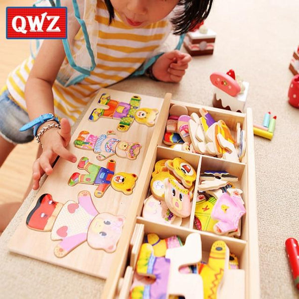 Planet Gates 076 Little Bear Change Clothes Children's Early Education Wooden Jigsaw Puzzle Dressing Game Baby Puzzle Toys For Children Gift