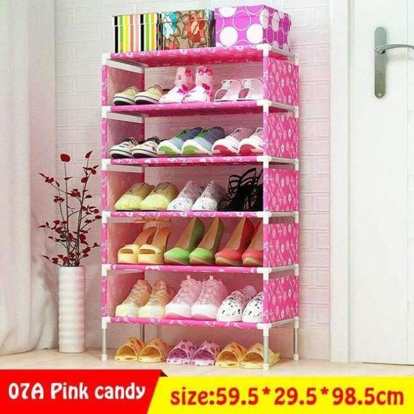 Planet Gates 07A-Pink-candy Multi Layer Shoe Rack Nonwovens Easy to install Shoe cabinet Shelf Storage Organizer Stand Holder Space Saving Furniture