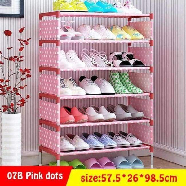 Planet Gates 07B-Pink-dots Multi Layer Shoe Rack Nonwovens Easy to install Shoe cabinet Shelf Storage Organizer Stand Holder Space Saving Furniture
