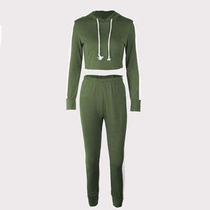 Planet Gates 08 army green(hoodie / L Long Sleeve Crop Tops And Legging Two Piece Sets Women 2018 Autumn Winter Streetwear Patchwork Pink Sporty Women Suit
