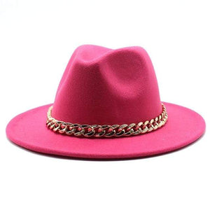 Planet Gates 08 / L(58-60cm) American Big Chain Fedoras Faux Woolen Brim Felt Cap Jazz Men Women Hat