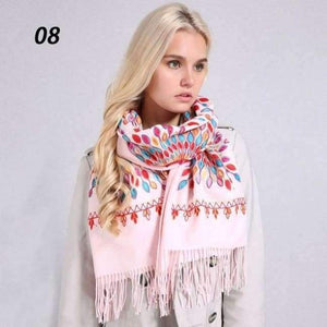Planet Gates 08 Pink / One Size Women Quality Soft Cashmere Scarves Sun Flower Embroidery Warm Long Shawls Winter Knitted Scarf All Match Pashmina Wrap