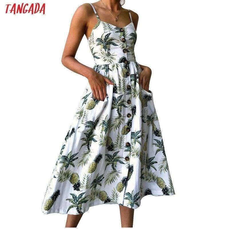 Planet Gates 0861-A / S Summer Women Dress 2018 Vintage Sexy Bohemian Floral Tunic Beach Dress Sundress Pocket Red White Dress Striped Female Brand Ali9