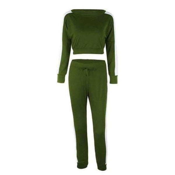 Planet Gates 09 green / S Colors Patchwork Two Piece Women Sets Tracksuit 2018 Autumn Winter Striped Sweatshirts Crop Tops Legging Suits Sporty
