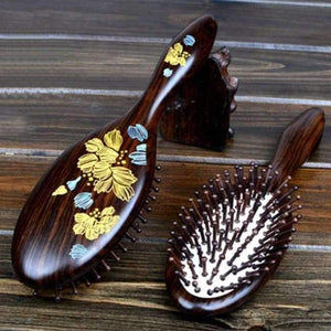 Planet Gates 1 1pc black Natural Sandalwood Wood Brush Healthy Care Massage Hair Combs Antistatic Detangling Airbag Hairbrush Hair Styling Tool