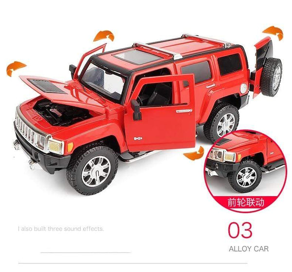 Planet Gates 1:24 high simulation alloy Hummer H3 off-road vehicle sound and light can open the door boy educational toy car model for gifts