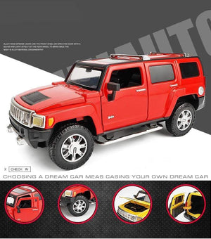 Planet Gates 1:24 high simulation alloy Hummer H3 off-road vehicle sound and light can open the door boy educational toy car model for gifts
