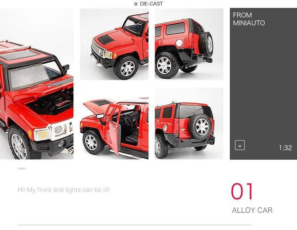 Planet Gates 1:24 high simulation alloy Hummer H3 off-road vehicle sound and light can open the door boy educational toy car model for gifts