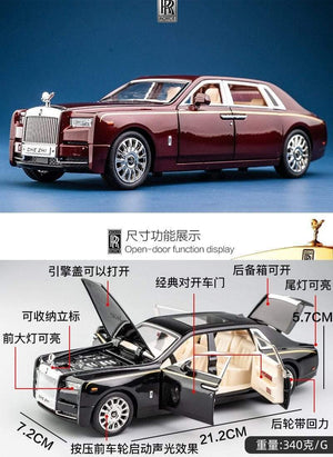 Planet Gates 1:24 Rolls-Royce Phantom Car Model Simulation Sound and Light Pull Back Alloy Cullinan Decoration Boy Toy Car Collection Gifts
