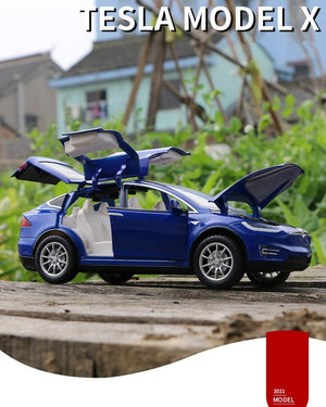Planet Gates 1:24 Tesla Model X Alloy Car Model Diecast Metal Simulation Toy Vehicles Car Model Collection Sound and Light Childrens Toy Gift