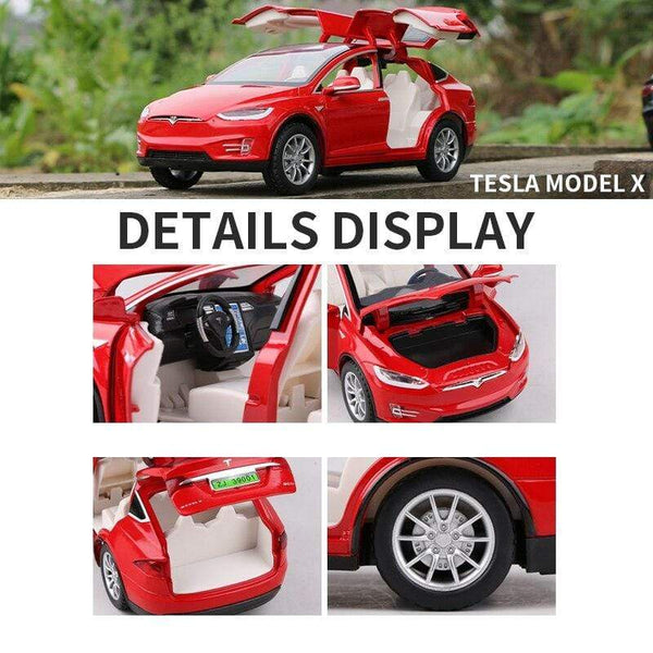 Planet Gates 1:24 Tesla Model X Alloy Car Model Diecast Metal Simulation Toy Vehicles Car Model Collection Sound and Light Childrens Toy Gift