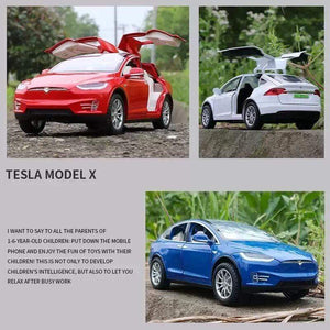 Planet Gates 1:24 Tesla Model X Alloy Car Model Diecast Metal Simulation Toy Vehicles Car Model Collection Sound and Light Childrens Toy Gift