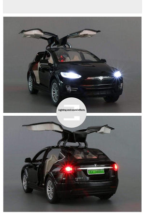 Planet Gates 1:24 Tesla Model X Alloy Car Model Diecast Metal Simulation Toy Vehicles Car Model Collection Sound and Light Childrens Toy Gift
