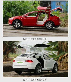Planet Gates 1:24 Tesla Model X Alloy Car Model Diecast Metal Simulation Toy Vehicles Car Model Collection Sound and Light Childrens Toy Gift