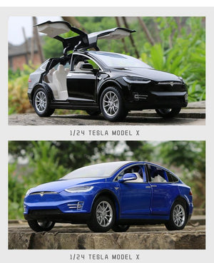 Planet Gates 1:24 Tesla Model X Alloy Car Model Diecast Metal Simulation Toy Vehicles Car Model Collection Sound and Light Childrens Toy Gift