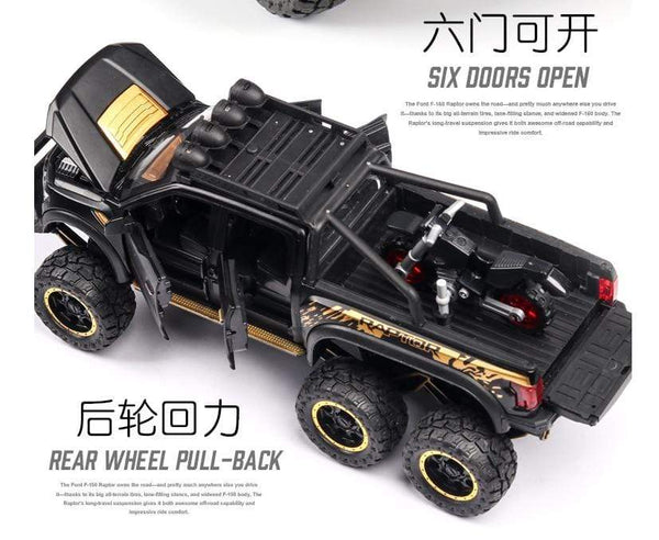 Planet Gates 1: 28 simulation Ford F150 Raptor off-road alloy car model children's sound and light toy car birthday gift blue car
