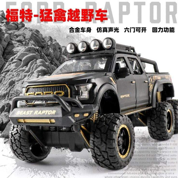 Planet Gates 1: 28 simulation Ford F150 Raptor off-road alloy car model children's sound and light toy car birthday gift blue car