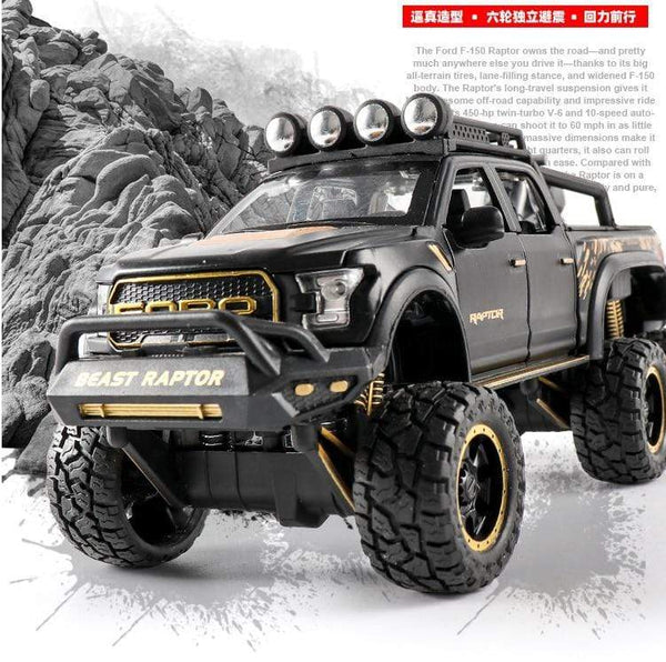 Planet Gates 1: 28 simulation Ford F150 Raptor off-road alloy car model children's sound and light toy car birthday gift blue car