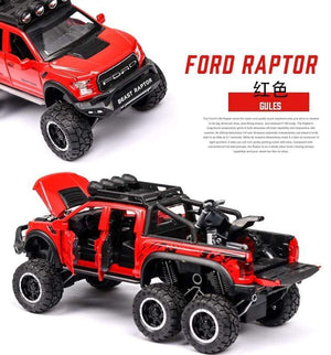 Planet Gates 1: 28 simulation Ford F150 Raptor off-road alloy car model children's sound and light toy car birthday gift blue car