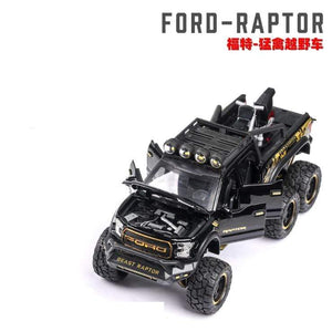 Planet Gates 1: 28 simulation Ford F150 Raptor off-road alloy car model children's sound and light toy car birthday gift blue car