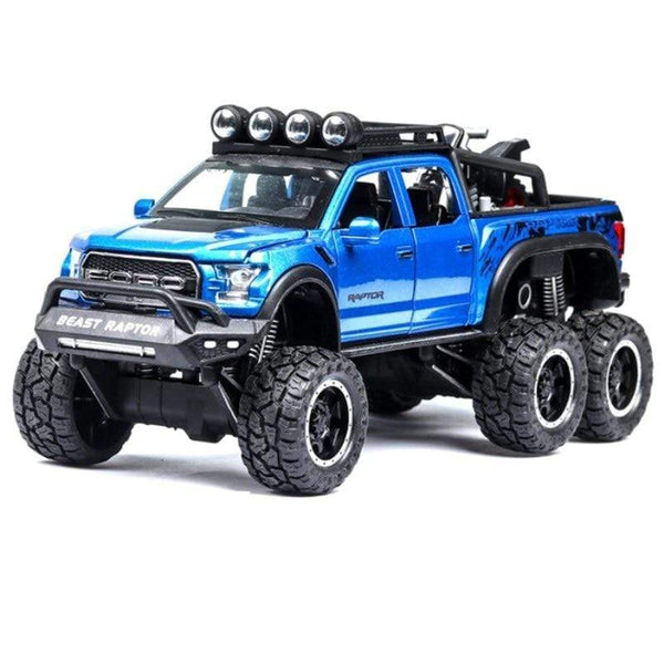 Planet Gates 1: 28 simulation Ford F150 Raptor off-road alloy car model children's sound and light toy car birthday gift blue car